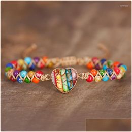 Charm Bracelets Boho Unisex Gild 7 Chakra Heart Beads Braided Bracelet Gypsy Healing Natural Stone Women Jewellery Drop Delivery Dh8F1