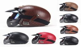 Vintage Style PU Leather Helmets 34 Motorcycle Bike Helmet Open Face Goggle Mask8134255