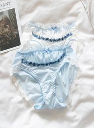 Women039s Panties Lovely Young Girl Lace Trim Bow Milk Silk Student Underwear White Blue Small Fresh Female Midrised Briefs9276121