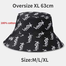 Summer Big Head Letter Bucket Hat for Men Women Korean XL Fisherman Hat Reversible Hawaiian Big Hat Sun Hat Plus Size PanamaC24326