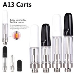 Manufacturer Supply A13 Vape Carts Bulb Pyrex Fat Glass Disposable Cartridge 0.5ml 1.0ml Vape Oil Atomizer 10.5mm Diameter 510 Thread Thick Oil Cartridge White Black