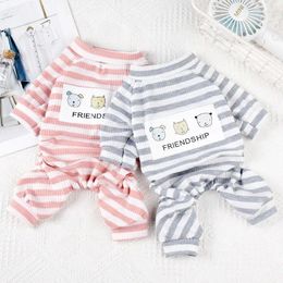 Dog Apparel Cute Pet Striped Jumpsuit Fashion Puppy Pajamas Soft Cat Print Outfuts Chihuahua Clothes Warm Kitten Clothing