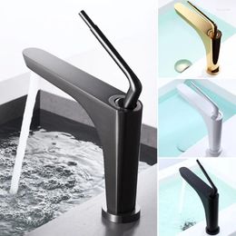 Bathroom Sink Faucets Brushed Gold Basin Faucet Brass Gray Mixer Tap And Cold Lavotory