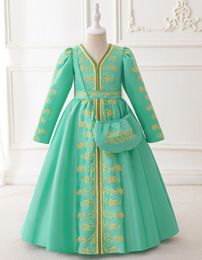 Muslim Green V-Neck Long Sleeves Girl's Pageant Dresses Flower Girl Dresses Girl's Birthday/Party Dresses Girls Everyday Skirts Kids' Wear SZ 2-10 D326173