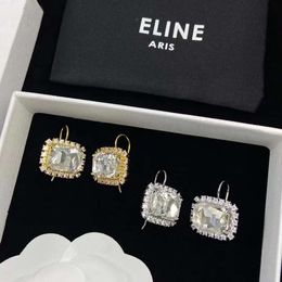 2023 New Triumphal Arch Water Diamond Set with Rectangular Stone Ear Hook Brass Material High Grade Sier Needle and Earrings for Women