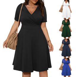 Plus Size 5XL Solid Summer Dress for Women Formal Occasion Party A Line Midi Dresses Short Sleeve Elegant Lady Oversized 240309