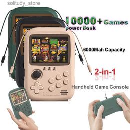 Portable Game Players Handheld portable game console power bank 2-in-1 10000 classic game TV output 6000 mAh dual USB power bank 2 player childrens gift Q240326