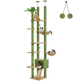 Scratchers Height 230252CM Cactus Cat Tree Floor to Ceiling with Green Leave for Indoor MultiLevel Tower with Cozy Large Hammock Condos