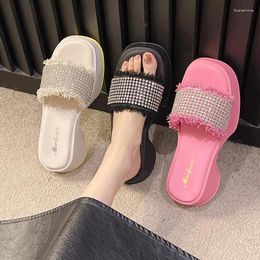 Slippers Glitter Slides Shoes Woman 2024 House Platform Fashion Low Pantofle Jelly Luxury Basic Crystal Spring Rubber Rome F