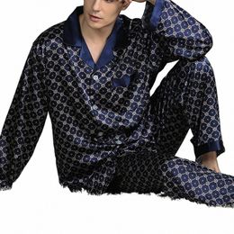 puimentiua Spring Men Sleepwear Lg Sleeve Satin Pyjama Sets For Men Sleepwear Suit Homewear Home Clothes Pyjamas Lounge Summer i2IC#