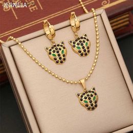 Earrings Necklace 2023 new personality money leopard head jewelry all diamond stainless steel necklace earring jewelry set L240323