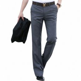 2021 Men Flared Boot Cut Trousers Fi Casual British Style Office Comfortable Kahki Black Slim Formal Suit Bottom Pants u7yK#