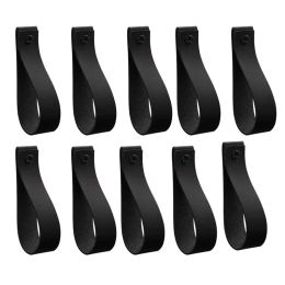 Accessories 10Pcs Wall Hooks,PU Leather Curtain Rod Holder, Leather Straps for Hanging Bracket DIY Home Storage Hook Wall Boho Black