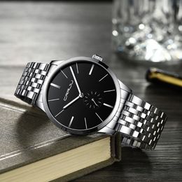 CRRJU Fashion Men Watch Luxury Silver Black Stainless Steel Quartz Wristwatch Casual Sport Waterproof Clock Relogio Masculino296f