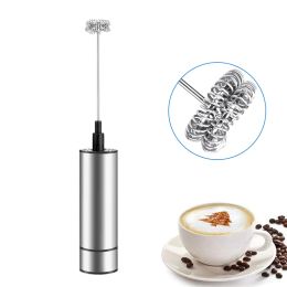 Tools LUCOG Powerful Double Spring Whisk Electric Milk Frother Kitchen Mixer Hand Milk Foamer for Coffee Latte Cappuccino with Stand