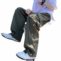 2023 New Men Cott Cargo Pants Harajuku Style Straight Casual Pants for Men Solid Big Pockets Loose Wide Leg Design Trousers j6j9#