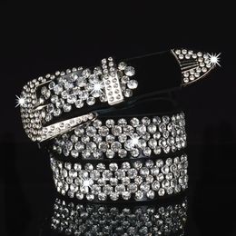 Vintage Rhinestone Skull Belts Wide Buckle Belt For Women Ladies Second Layer Cow Skin Top Quality Strap Female For Jeans 240315