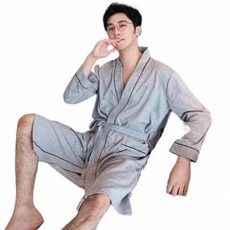 v-neck Casual Nightwear Male Plus Men Gray Autumn Cott Sleepwear Comfy 3XL Robe Bathrobe Gown Spring Size O6SE#