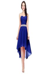 Royal Blue Bridesmaid Dresses High Low Sweetheart Beaded Sash Lace up Back Cheap Chiffon Modest Wedding Party Gowns SD4008281275