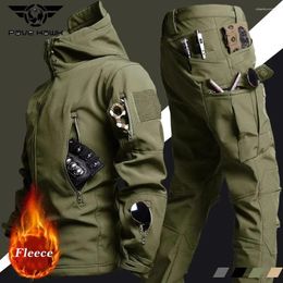 Gym Clothing Tactical Winter Set Men's Military Outdoor Windproof Waterproof Suit Multi-Pocket Soft Shell Hooded Jackets Sharkskin Work