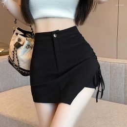 Womens Shorts Split Front Buttons For Women Summer High Waist Zipper Black White Work Wear Elegant Drop Delivery Apparel Clothing Otlhm