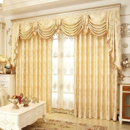 Curtains Simple European Window Curtains for Living Room Encrypted Gold Wire Jacquard Fabric Room Decor Blackout Villa Curtains