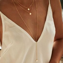 Pendant Necklaces SUMENG New Arrival 2024 Fashion Minimalist Round Disco Coin Chain Necklace Pendant Dainty Sequins Multi Layers Necklaces WomenC24326