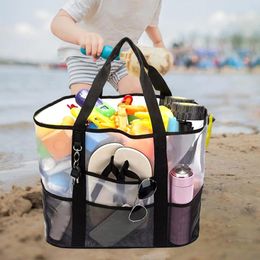 Storage Bags Mesh Beach Bag Tote Sand Toy Large Gym Makeup Towels For Outdoor Swimming Pool Travel Vacation