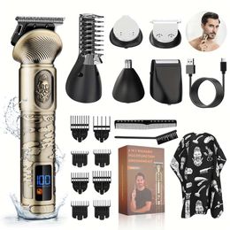 Multifunctional 6 in 1 Grooming Men, Professional Shaving Kit Mustache Body Nose Hair Facial, Electric Razor Cordless Beard Trimmer for Men