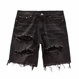 Shorts shorts di jeans drippato da uomo con buchi strappati Multi Topche Slimt Fit Youth coreano per un F49x#