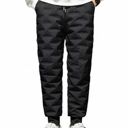 drawstring Waist Winter Pants Adjustable Waist Men Warm Trousers Thickened White Duck Down Padded Joggers Warm Winter Sweatpants u8xE#