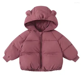 Down Coat Cartoon Solid Children's Cotton Baby Boys Girls Long Sleeved Hooded Cardigan Padded Jacket Winter Warm Kids Clothes