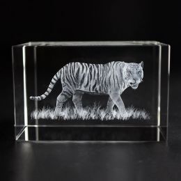 Sculptures 3D Laser Engraved Cube K9 Crystal Tiger Image Sculpture White DIY Souvenir Crafts
