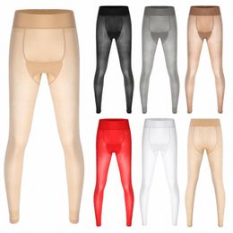 men's Ultra-Thin See-through Tights Leggings Solid Colour Stretchy Skinny Pants Cross-Drer Sissy Underwear Soft Lg Johns 24yu#