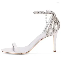 Dress Shoes MKKHOU Fashion Sandals Women's Beautiful Crystal Classic One Line Ankle Buckle Strap High Heels Banquet