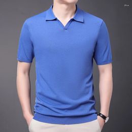 Men's Polos High Quality Casual Male Knitting 2024 Summer Thin Turn-Down Collar Tees Short Sleeve Knit Polo Shirts