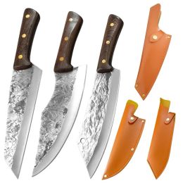 Knives Forged Stainless Steel Butcher Knife Outdoor Hunting Camping Meat Cleaver Knife for Meat Fish Cutting BBQ Tools
