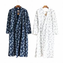 summer Men's Robe 100% Cott Gauze Leaf Loose Comfortable Leaves Kimo Robes home clothing nightly Bathrobes 68o6#
