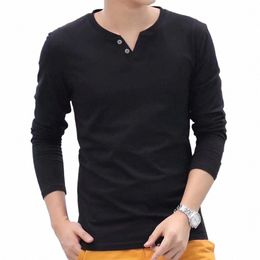 men Casual Lg-Sleeve Pullover Butt V Neck Henley T-Shirt Slim Bottoming Tops Autumn Slim Shirt Warm Round/V Neck Basic Top Z9ip#