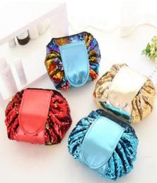 Sequins Cosmetic Bags Mermaid Sequined Makeup Bag Drawstring Travel Cosmetics Bag Women PU Leather Clutch Storage Bags 4styles YP19835590