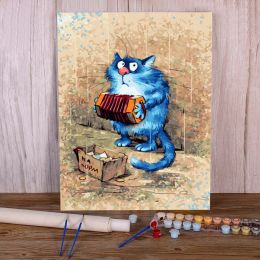 Number Cartoon Blue White Cat Painting By Numbers Complete Kit Acrylic Paints 40*50 Picture By Numbers Photo Decorative Handicraft