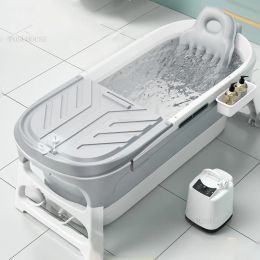 Bathtubs Nordic Simple Portable Bathtub Plastic Adult Foldable Bathtubs Home Full Body Hot Tub Spa Massage Sweat Steam Bath Tub with Lid