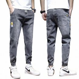 Jeans skinny casual da uomo Vita media Comodo elastico dritto Stile classico Pantaloni in denim blu Pantaloni grigi maschili f63H #