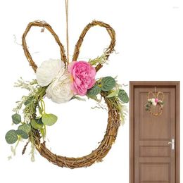 Decorative Flowers Easter Wreath Spring Artificial Floral With LED Lights Decor Sign Porch Front Door