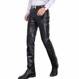 leather Pants Men Autumn Winter Elastic Waistline Genuine Sheepskin Tight Fitting Pants Youth Men Warm Thick Pants Big Size 40 b2es#