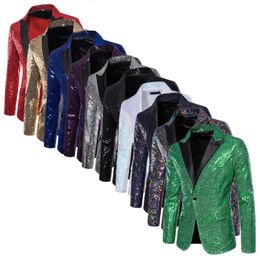 Fashion Men Luxurious Sequin Suit Jacket Green / Silver Mens Bar KTV Stage Dress Male Blazer Coat 240313