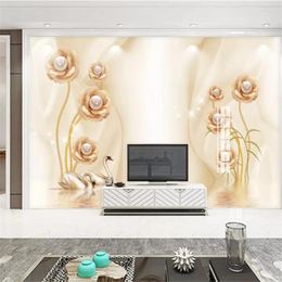 Wallpapers Custom Wallpaper 3d Murals Swan Flower Water Pattern Jewelry TV Background Wall Papers Home Decor Papel De Parede