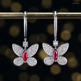 Dangle Earrings SGARIT Jewellery Gemstone Butterfly 18K White Gold 0.57CT Natural Unheated Pigeon Blood Red Ruby Drop For Women