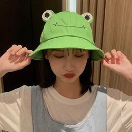 w Parents Children Cartoon Frog Bucket Hat Panama Fishing Hat Cute Frog Hat Human Female Bob Chabo Outdoor Sun Fisherman HatC24326