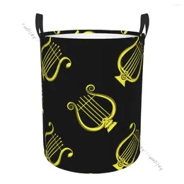 Laundry Bags Basket Round Dirty Clothes Storage Foldable Lyre Musical Hamper Organiser